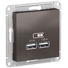 Розетка USB, 5В, 1 порт x 2,1 А, 2 порта х 1,05 А, механизм - мокко, Schneider Atlas Design