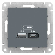 Розетка USB A+С, 5В/2,4А, 2х5В/1,2А, механизм - грифель, Schneider Atlas Design